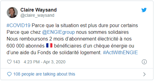 engie rembourse abonnement électricité coronavirus covid-19 Twitter annonce