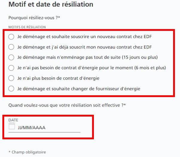 Résiliation contrat edf etape 5