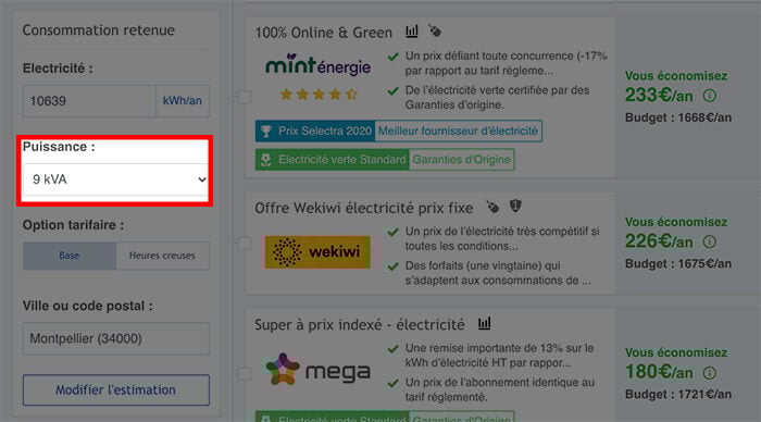calcul puissance compteur edf kva