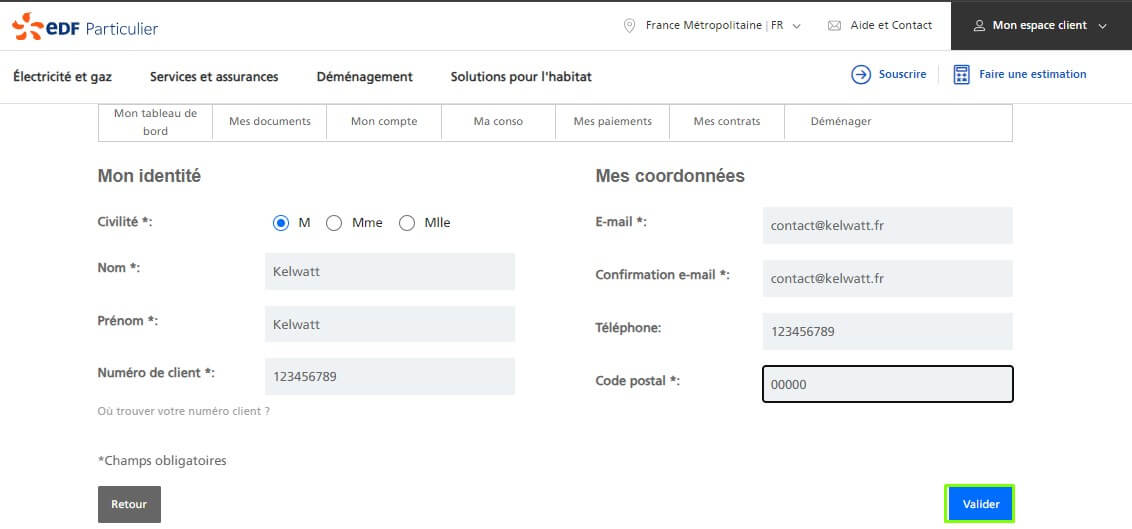 renseignement coordonnées pour résilier EDF en ligne par email