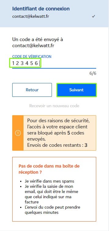 connexion à l'espace client mon compte EDF pour résilier en ligne avec code de vérification