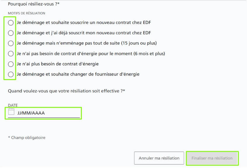 espace client mon compte EDF, finaliser résilier en ligne