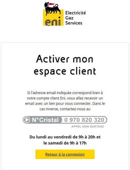 eni espace client mon compte création activation activer