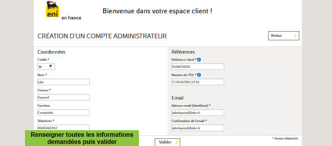 eni pro mon compte création espace client en ligne