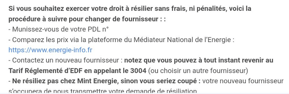 mint energie augmentation tarif email octobre 2022 solution