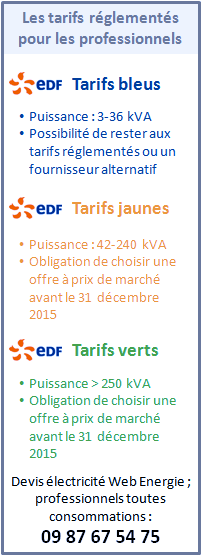 Tarifs jaunes et verts