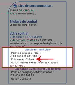 puissance compteur électrique sur la facture edf